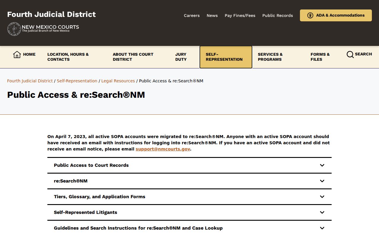 Official New Mexico court public-access guidance for San Miguel County searches