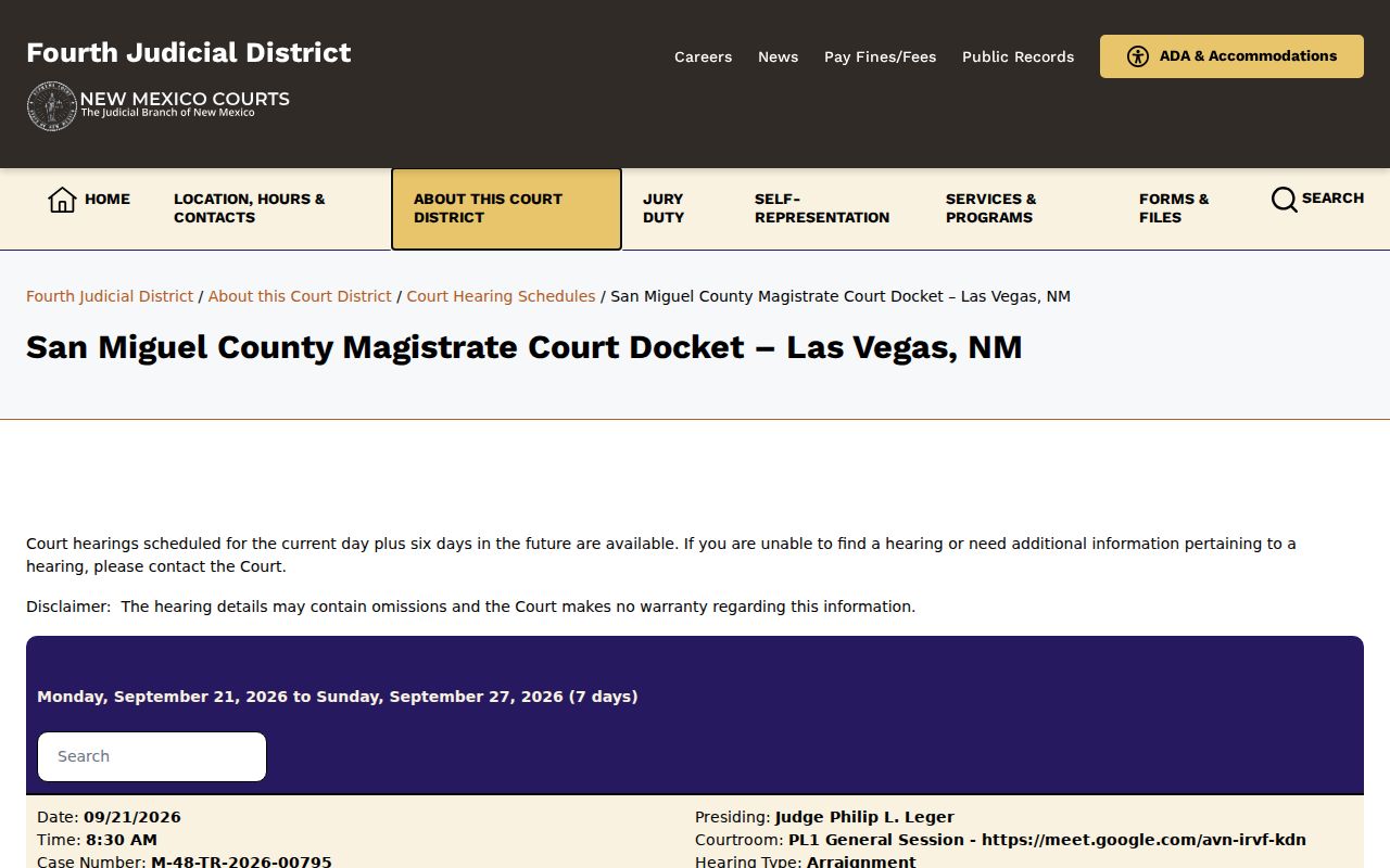 San Miguel County Magistrate Court official public docket page
