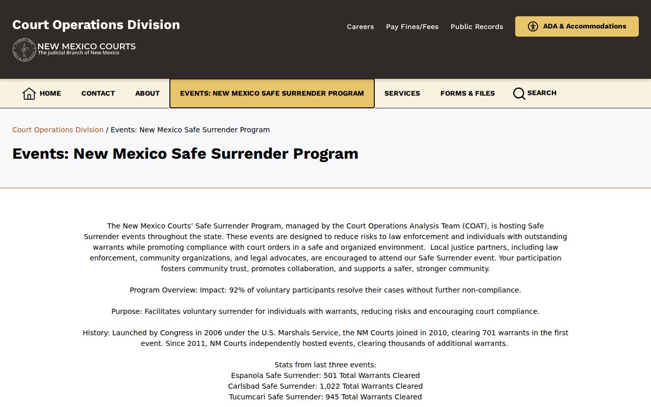 Official New Mexico Courts Safe Surrender program information