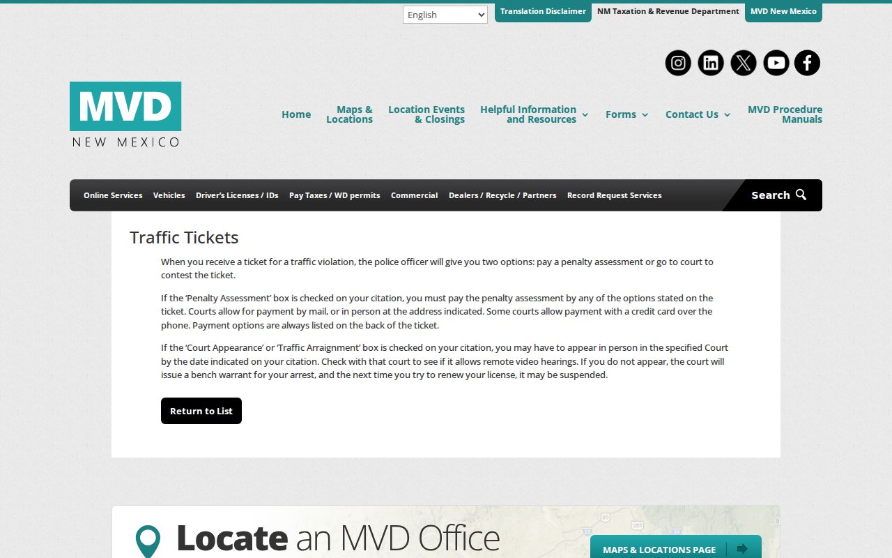 New Mexico MVD official traffic court appearance guidance