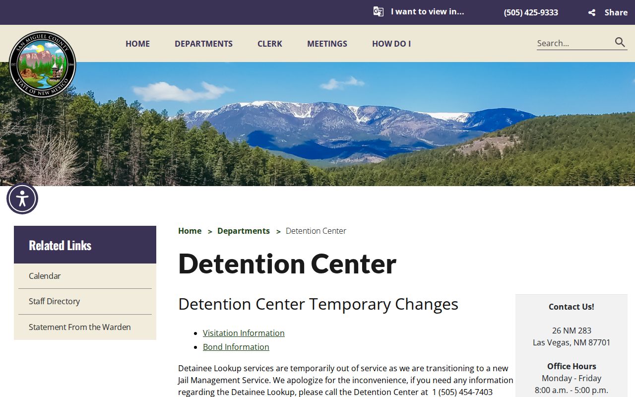 San Miguel County Detention Center official lookup outage notice